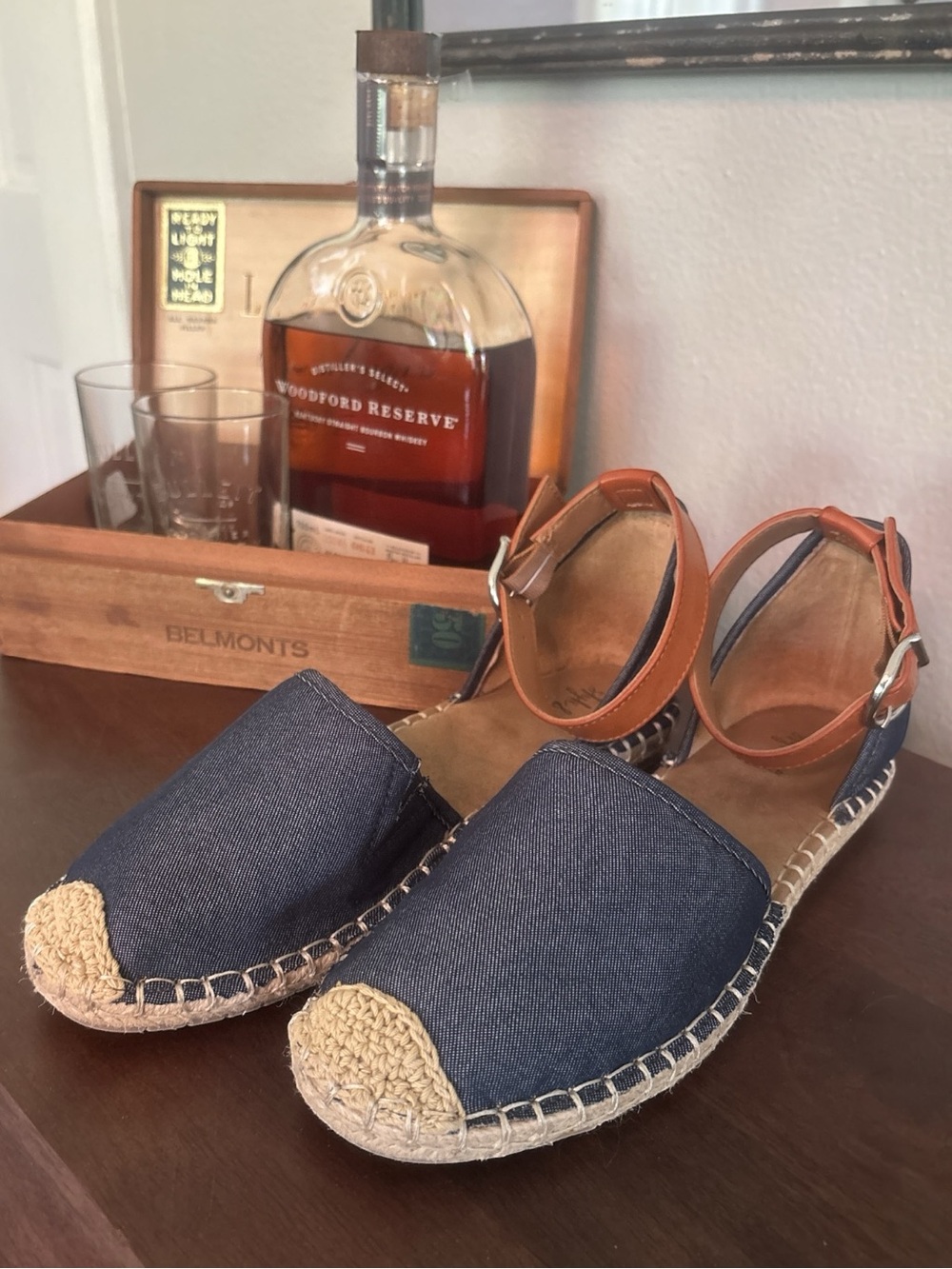 Style & Co. Denim Blue Espadrille Sandals with Tan Ankle Strap